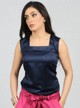 Load image into Gallery viewer, Cleo Navy Satin Blouse
